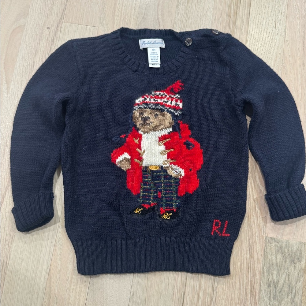 Ralph Lauren Kids Sweater with Bear Design in Navy and Red